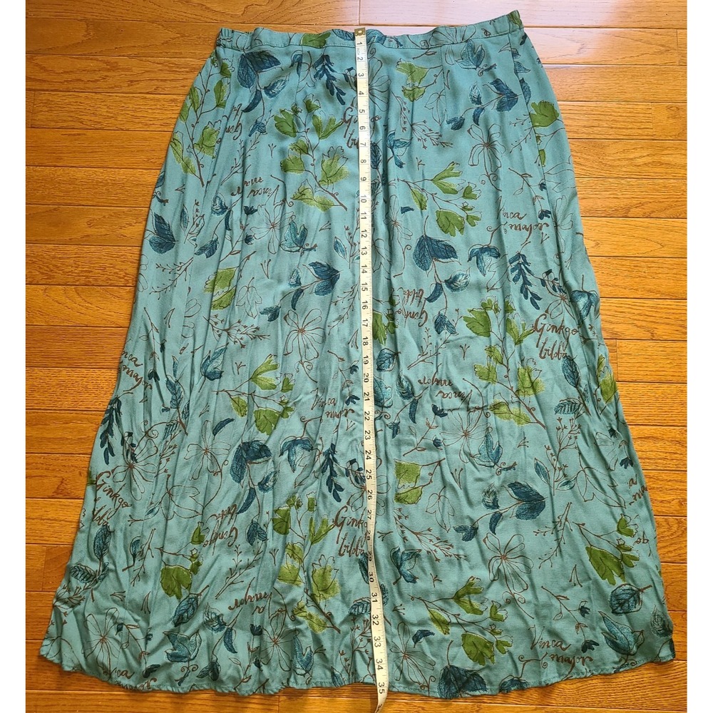 Coldwater Creek Travel Floral Multicolor Maxi Skirt Elastic Waist Green Blue XL